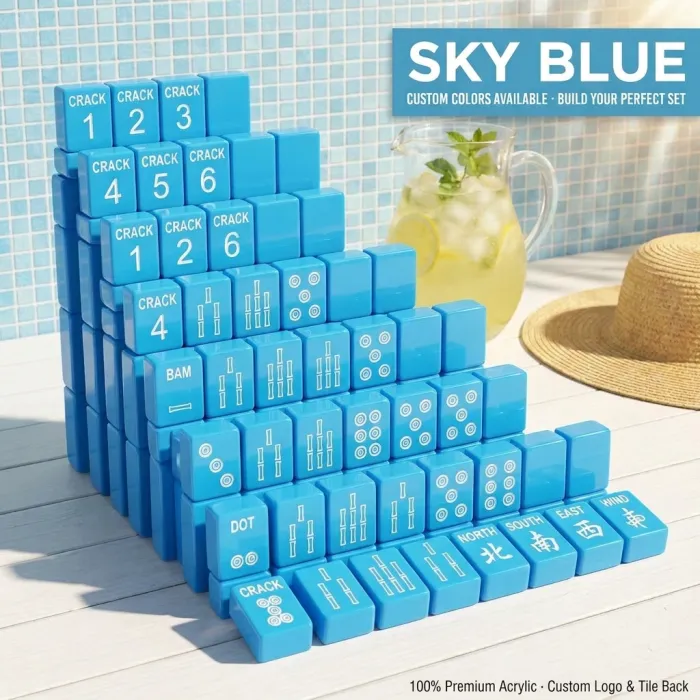 Factory Direct Signature Acrylic American Mahjong Set – 166 Tiles (CS-029) — Sky Blue variant
