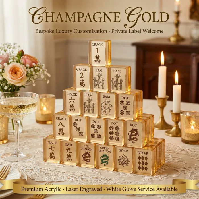 Factory Direct Signature Acrylic American Mahjong Set – 166 Tiles (CS-029) — Champagne Gold variant