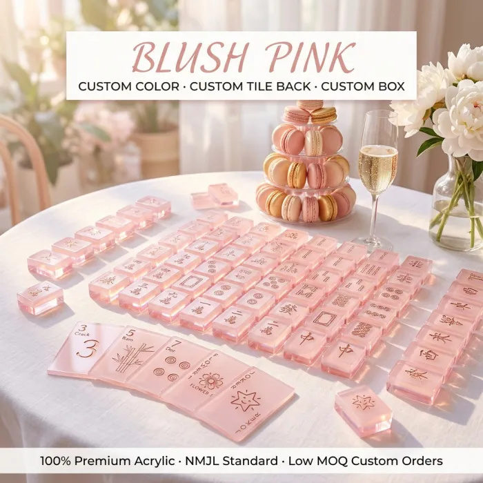 Factory Direct Signature Acrylic American Mahjong Set – 166 Tiles (CS-056) — Blush Pink variant