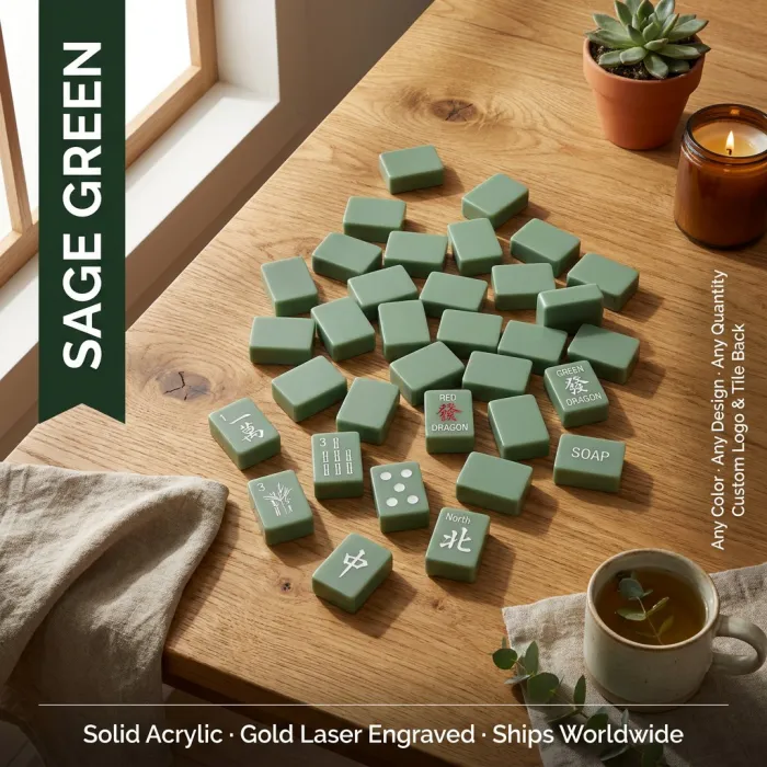 Factory Direct Signature Acrylic American Mahjong Set – 166 Tiles (CS-056) — Sage Green variant