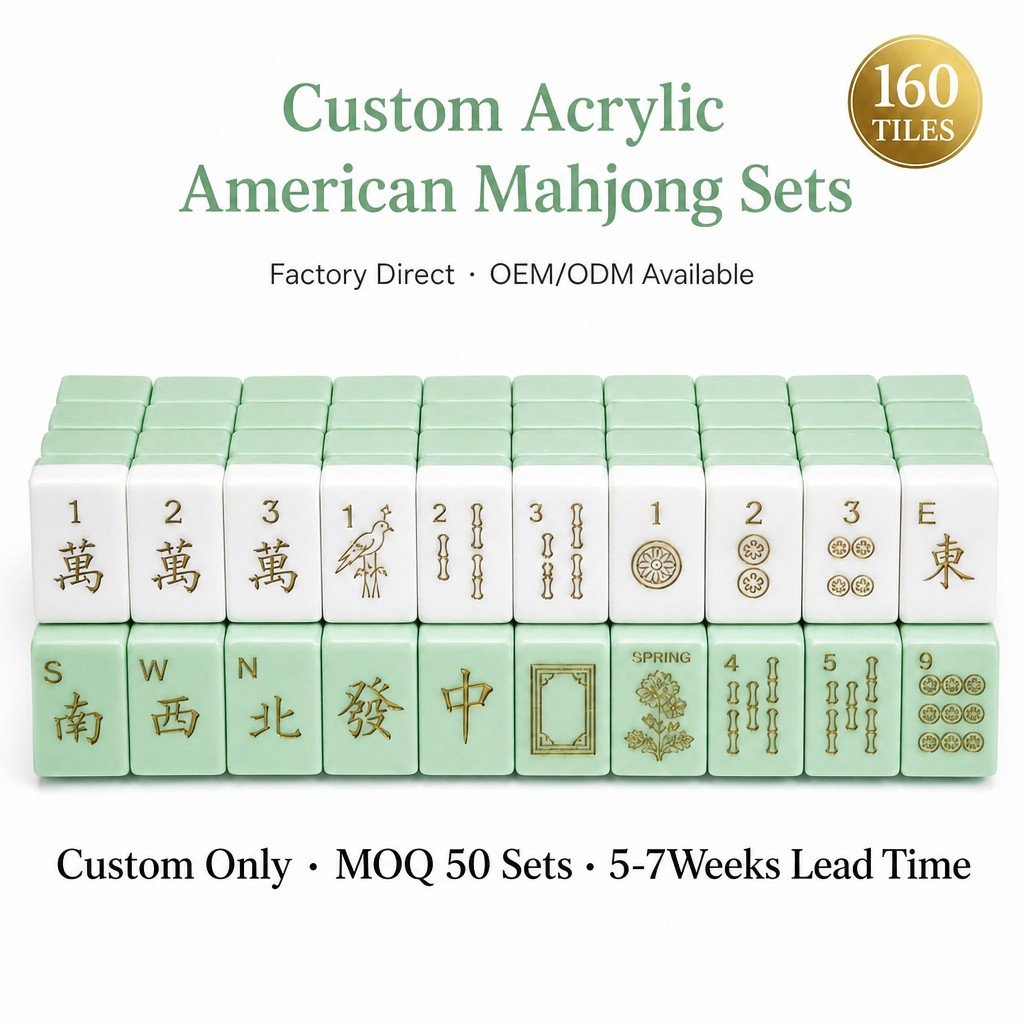 Factory Direct Green Solid Acrylic American Mahjong Set – 160 Tiles