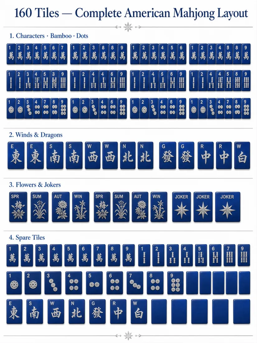 Factory Direct Blue Acrylic American Mahjong Set, Deep Engraving – 160 Tiles detail