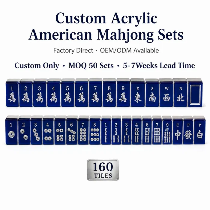 Factory Direct Blue Acrylic American Mahjong Set, Deep Engraving – 160 Tiles — Electric Blue variant