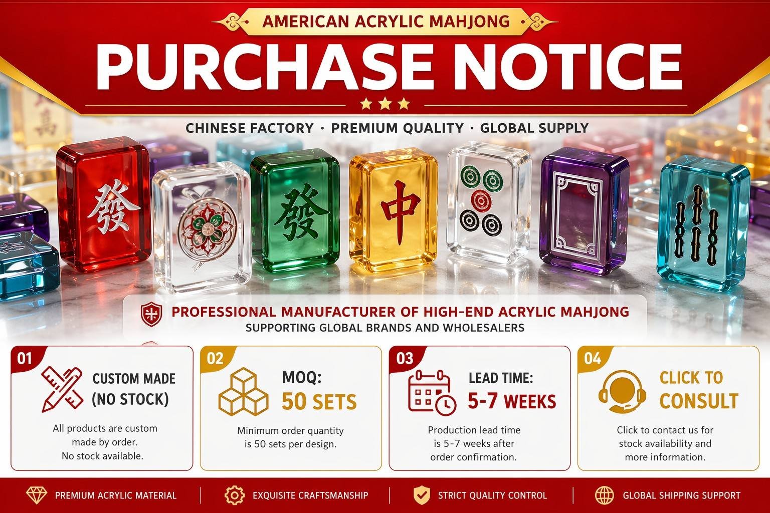 Factory Direct Solid Acrylic American Mahjong Set – 160 Tiles detail