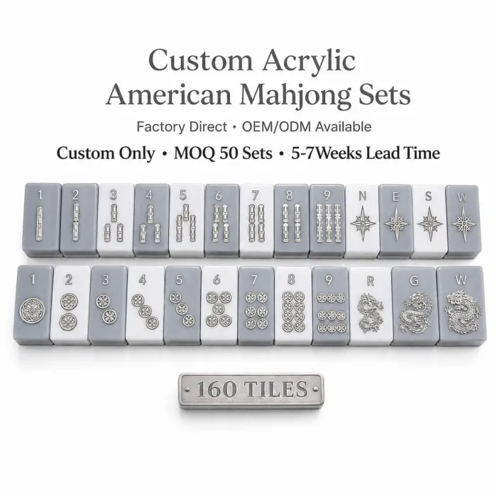 Factory Direct Solid Acrylic American Mahjong Set – 160 Tiles (CS-154) — Arctic Gray variant