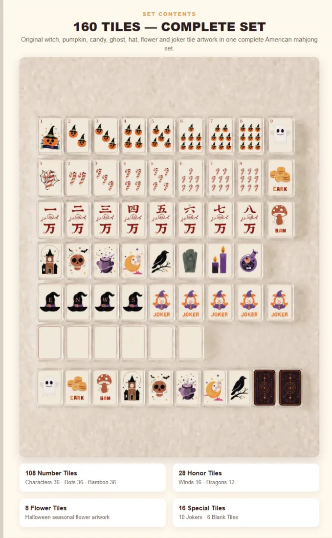 Factory Direct Halloween Acrylic American Mahjong Set – 160 Tiles detail